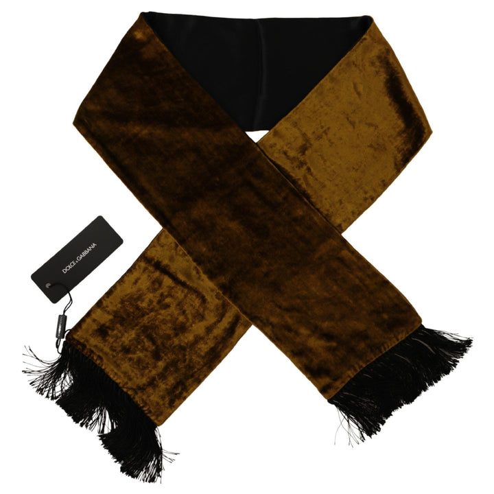 Dolce & Gabbana Brown Mens Shawl Warm Neck Wrap Fringe Silk Scarf