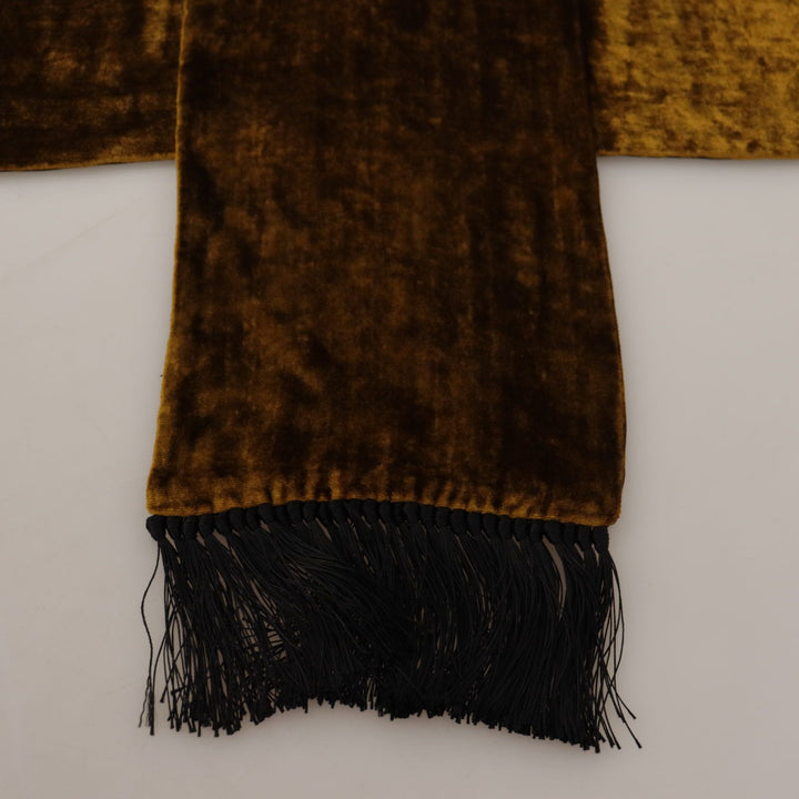 Dolce & Gabbana Brown Mens Shawl Warm Neck Wrap Fringe Silk Scarf