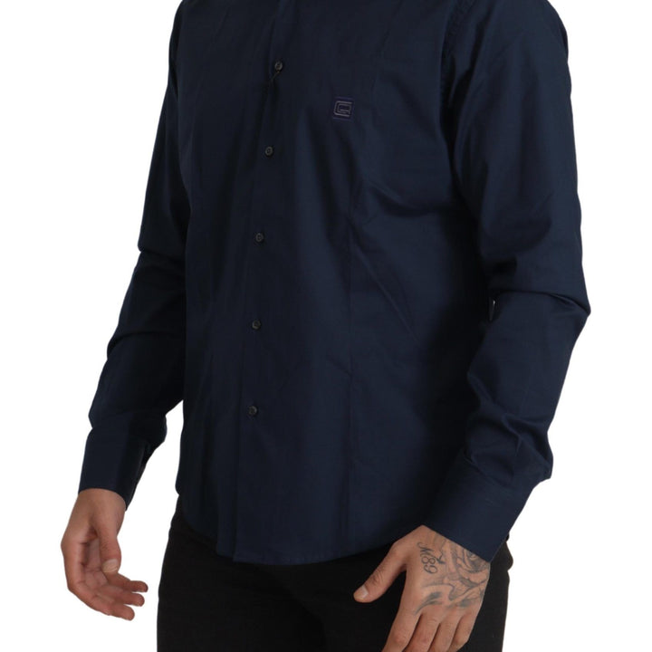 Roberto Cavalli Navy Blue Cotton Dress Formal Shirt