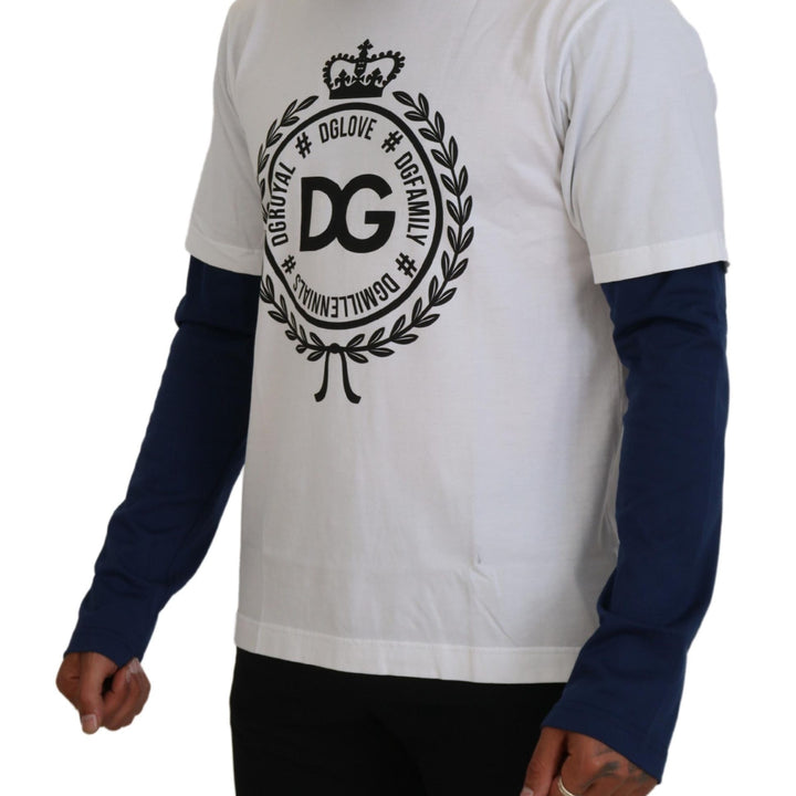 Dolce & Gabbana White Blue DG Crown Pullover Sweater