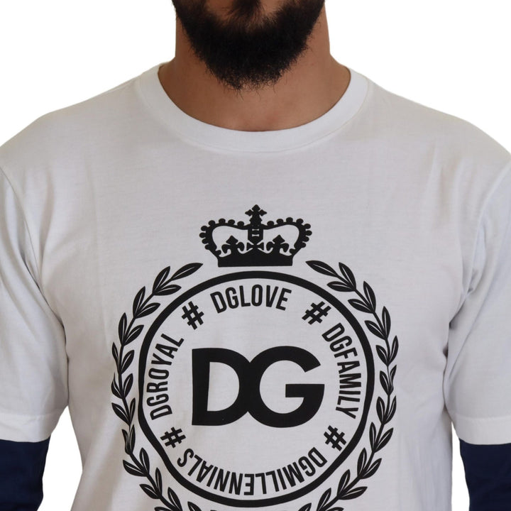 Dolce & Gabbana White Blue DG Crown Pullover Sweater