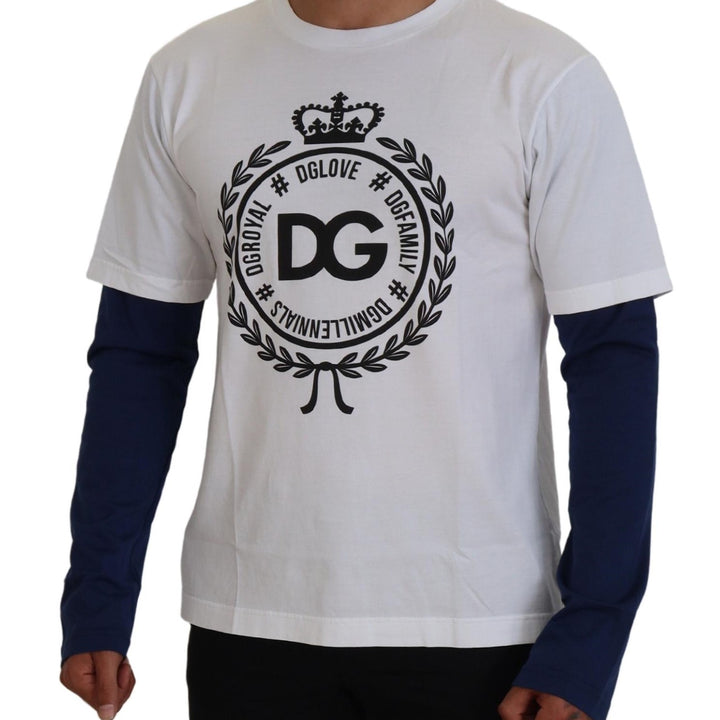 Dolce & Gabbana White Blue DG Crown Pullover Sweater