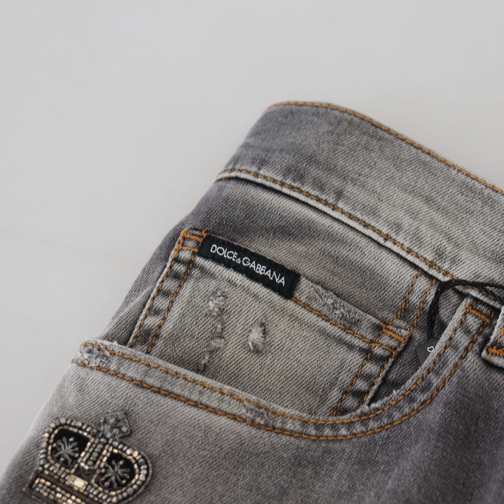 Dolce & Gabbana Gray Washed Cotton Skinny Denim Jeans