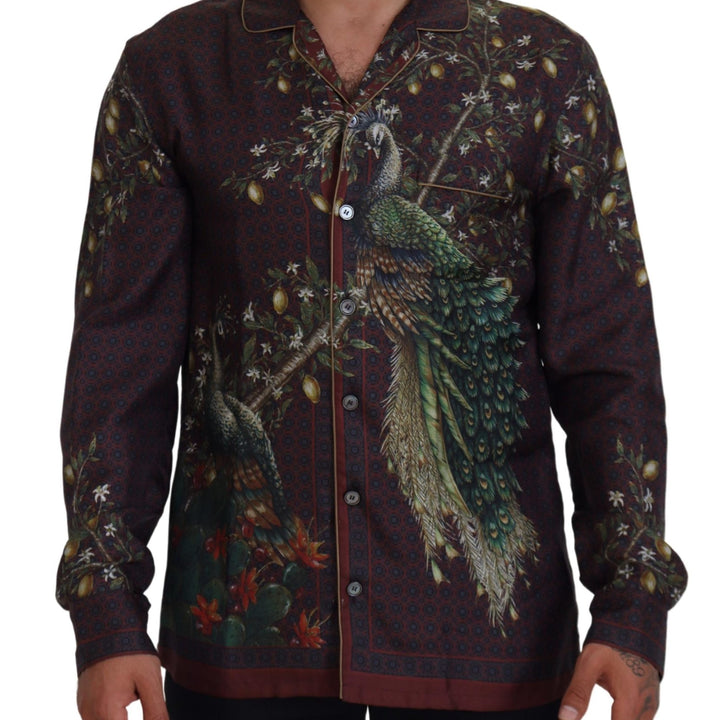 Dolce & Gabbana Bordeaux Ostrich Silk Satin Casual Mens Shirt