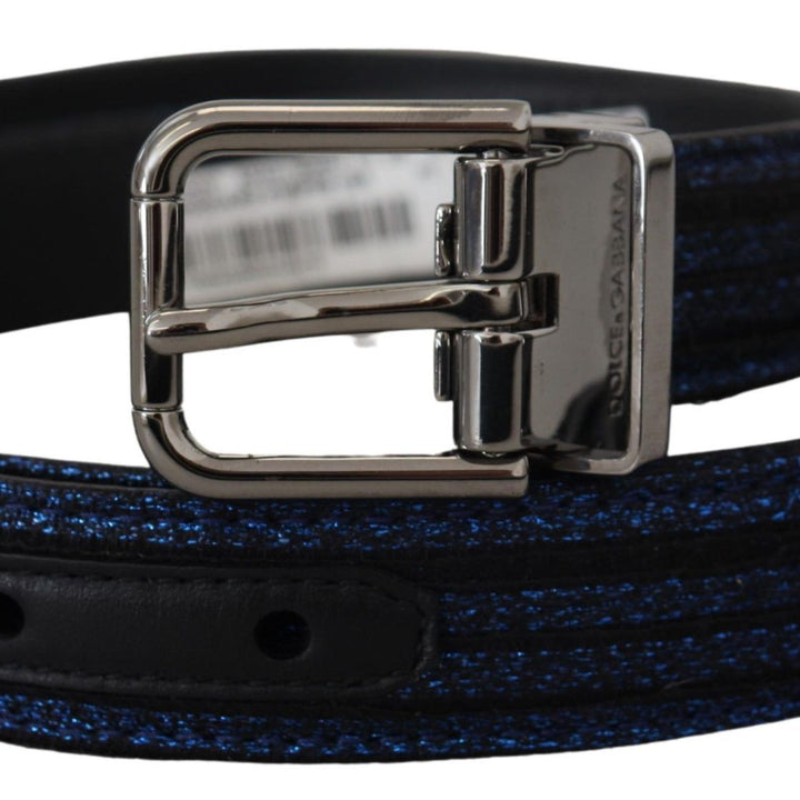 Dolce & Gabbana Blue Jacquard Stripe Silver Buckle Belt