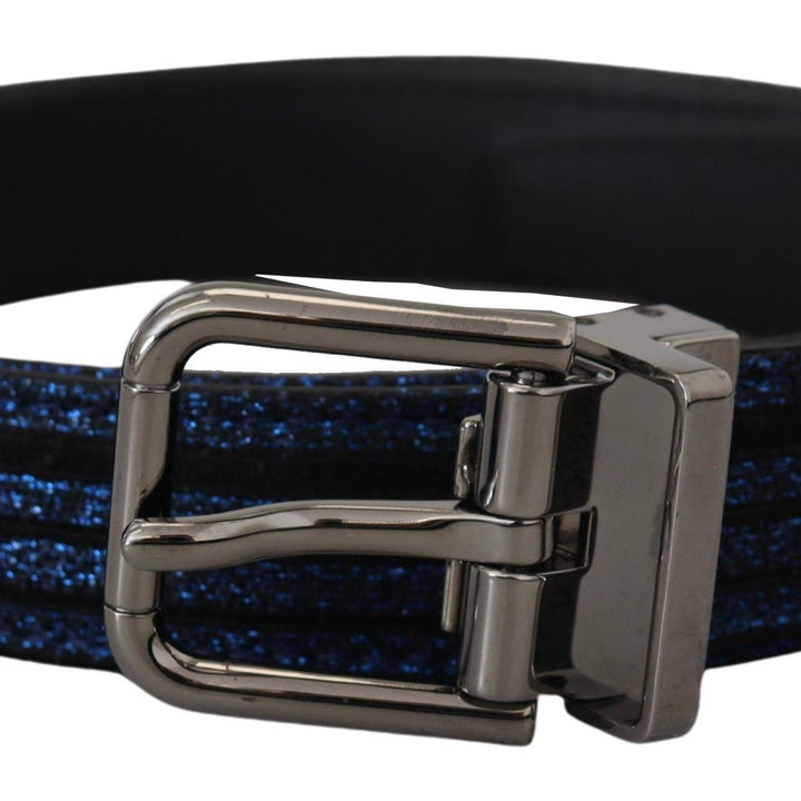 Dolce & Gabbana Blue Jacquard Stripe Silver Buckle Belt