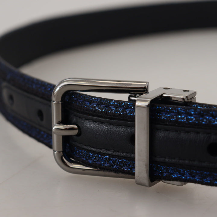 Dolce & Gabbana Blue Jacquard Stripe Silver Buckle Belt