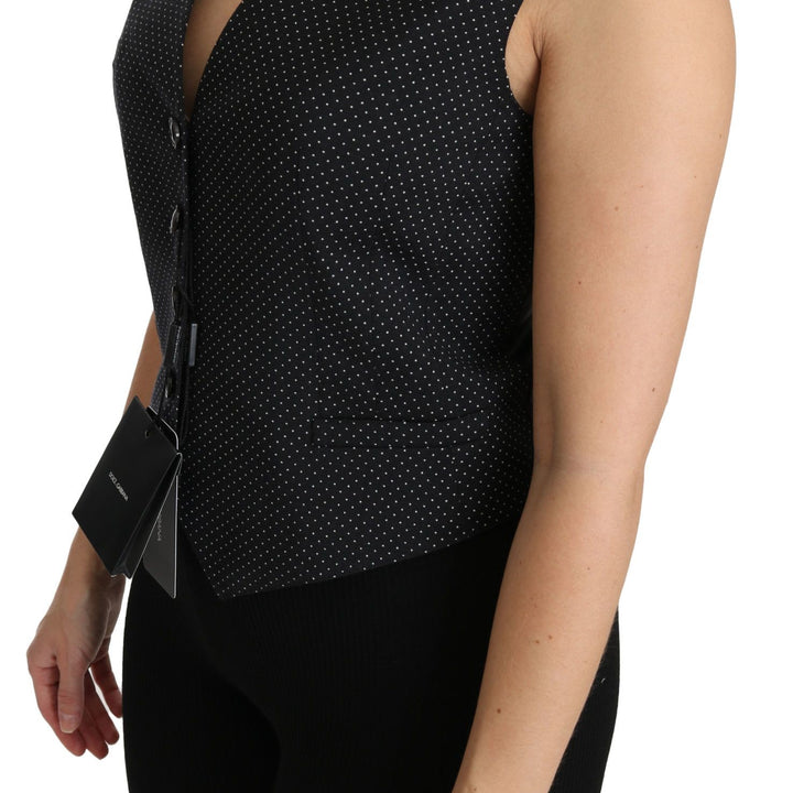 Dolce & Gabbana Black Dotted Waistcoat Vest Blouse Top