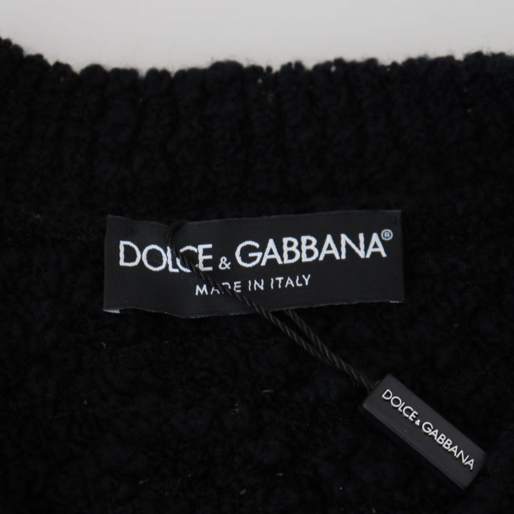 Dolce & Gabbana Black Wool V-neck Knitted Pullover Sweater