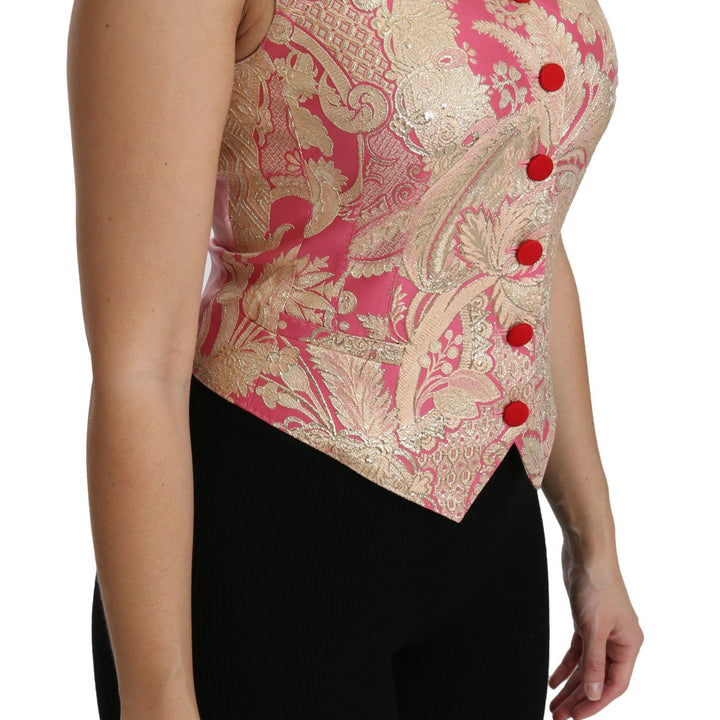 Dolce & Gabbana Pink Gold Brocade Waistcoat Vest Blouse Top