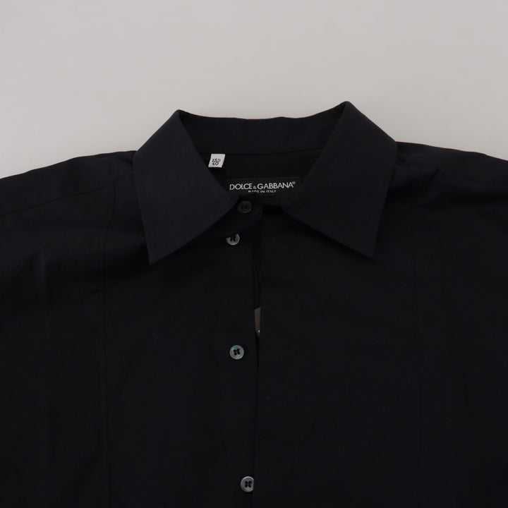 Dolce & Gabbana Black Cotton Long Sleeves Dress Formal Shirt