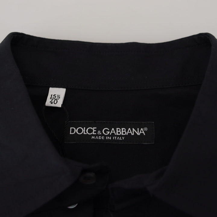 Dolce & Gabbana Black Cotton Long Sleeves Dress Formal Shirt