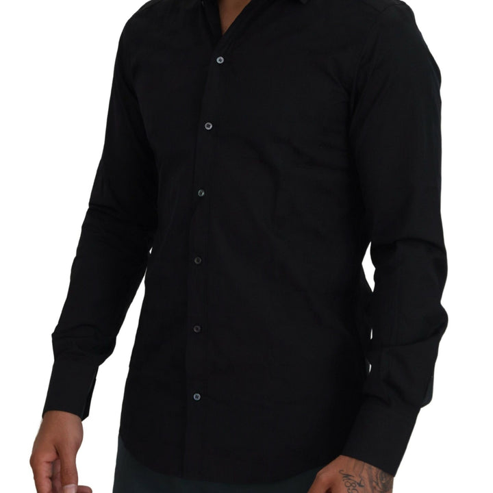 Dolce & Gabbana Black Cotton Dress Formal MARTINI Shirt