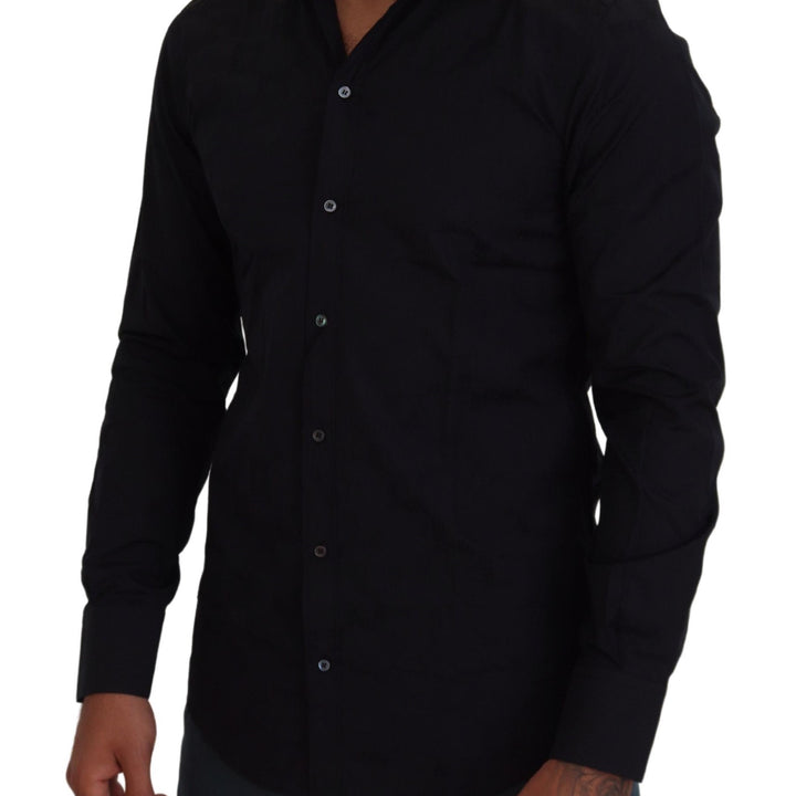 Dolce & Gabbana Black Cotton Dress Formal MARTINI Shirt