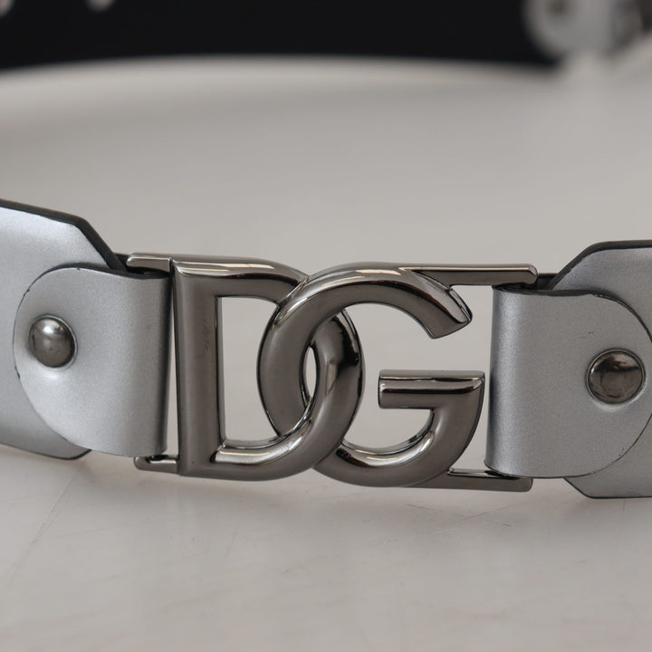 Dolce & Gabbana Metallic Silver Leather DG Logo Metal Buckle Belt