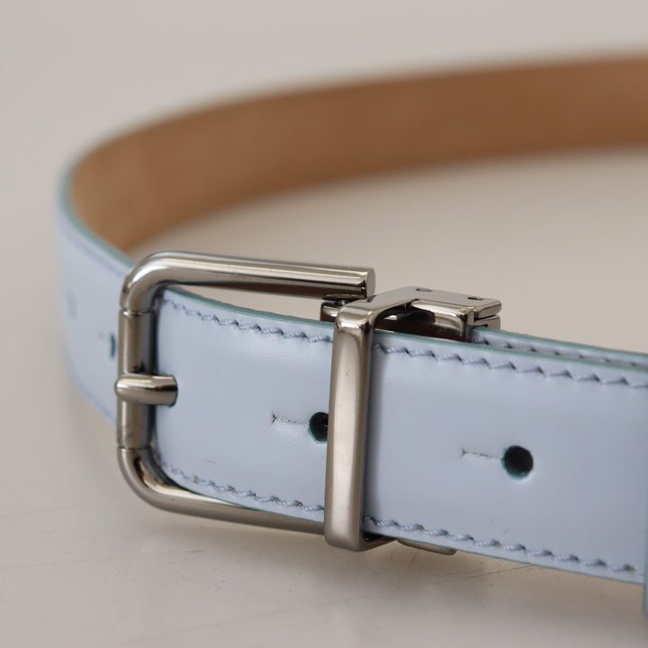 Dolce & Gabbana Light Blue Leather Silver Tone Metal Buckle Belt