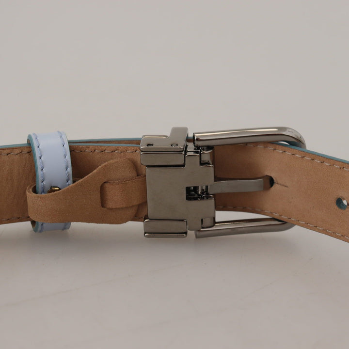 Dolce & Gabbana Light Blue Leather Silver Tone Metal Buckle Belt