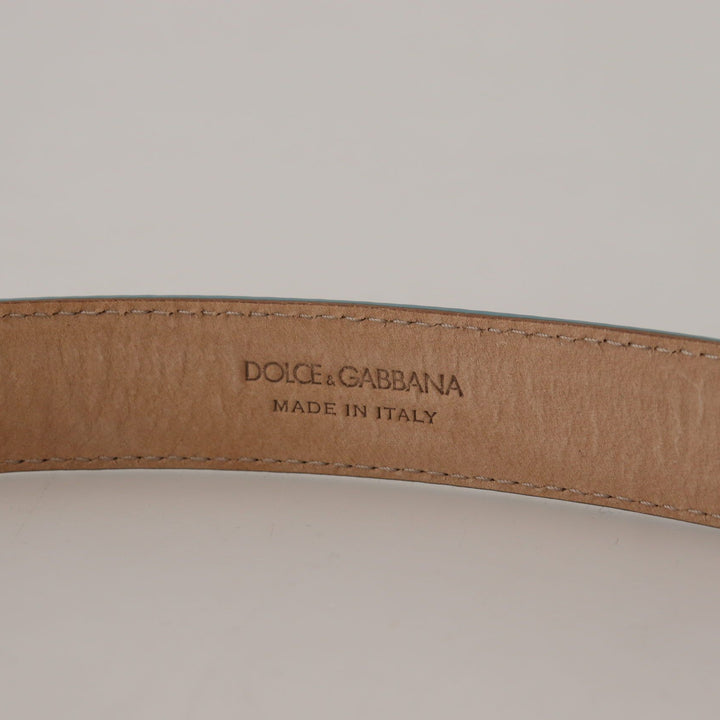 Dolce & Gabbana Light Blue Leather Silver Tone Metal Buckle Belt