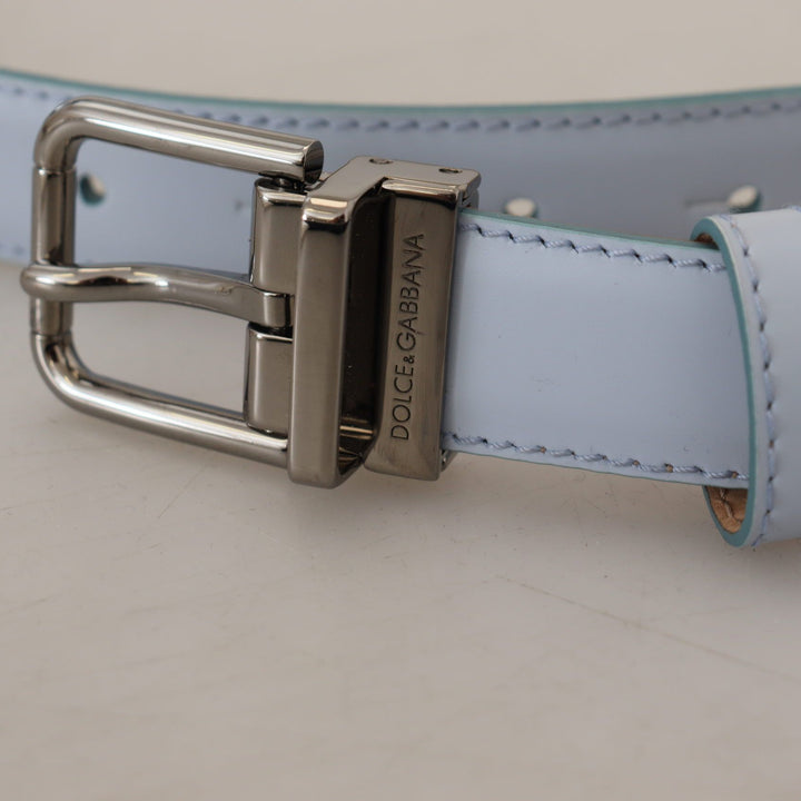 Dolce & Gabbana Light Blue Leather Silver Tone Metal Buckle Belt