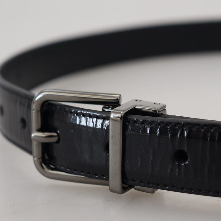 Dolce & Gabbana Black Leather Silver Tone Metal Buckle Men Belt