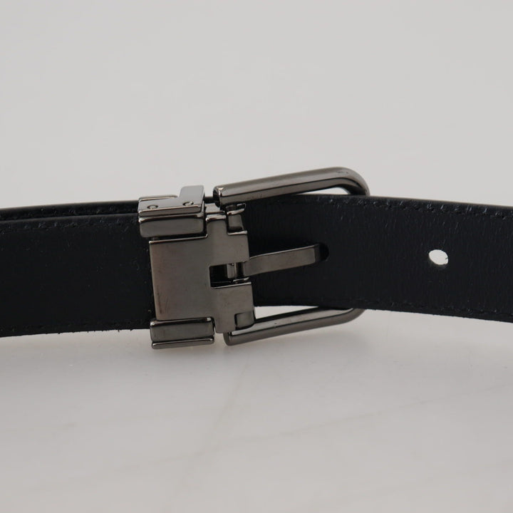 Dolce & Gabbana Black Leather Silver Tone Metal Buckle Men Belt