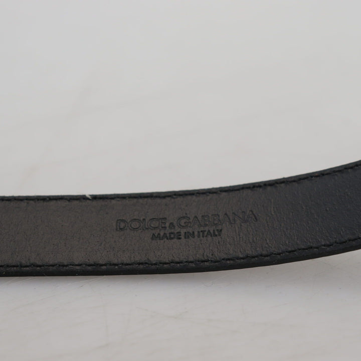 Dolce & Gabbana Black Leather Silver Tone Metal Buckle Men Belt