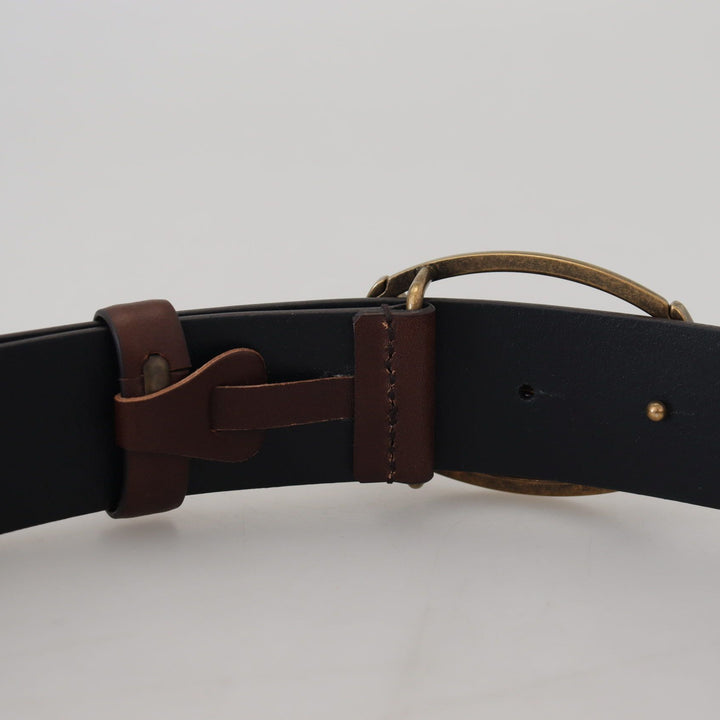 Dolce & Gabbana Brown Leather Gold Logo Metal Oval Belt