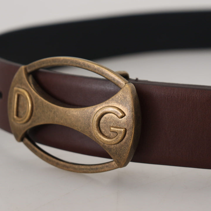 Dolce & Gabbana Brown Leather Gold Logo Metal Oval Belt