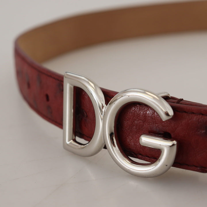 Dolce & Gabbana Bordeaux Leather Silver Logo Metal Buckle