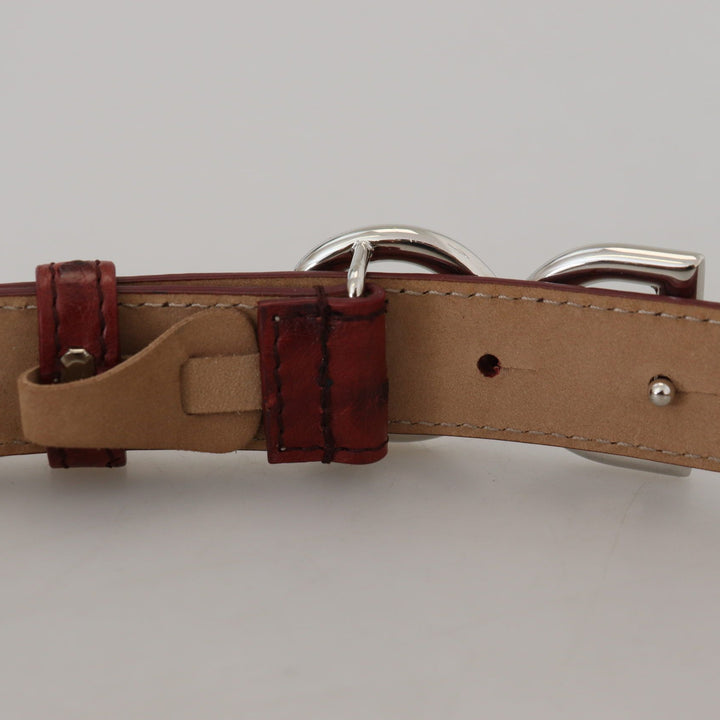 Dolce & Gabbana Bordeaux Leather Silver Logo Metal Buckle