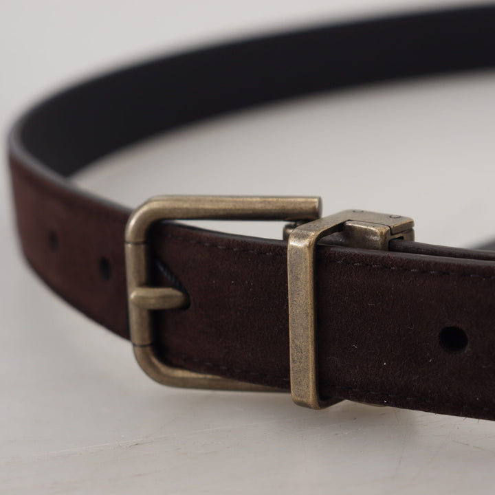 Dolce & Gabbana Dark Brown Leather Antique Metal Buckle Men Belt