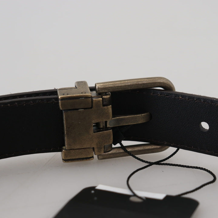 Dolce & Gabbana Dark Brown Leather Antique Metal Buckle Men Belt