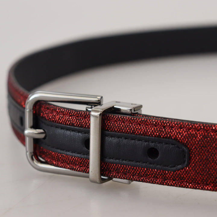 Dolce & Gabbana Red Glittered Leather Silver Metal Buckle