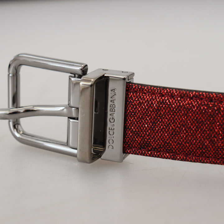 Dolce & Gabbana Red Glittered Leather Silver Metal Buckle