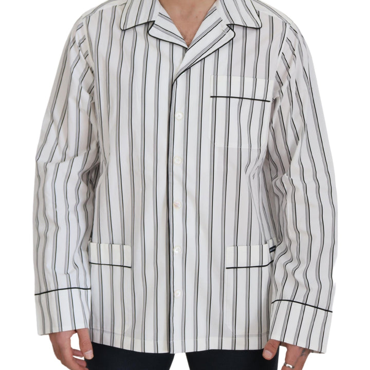 Dolce & Gabbana White Stripes Cotton Pajama Sleepwear Shirt