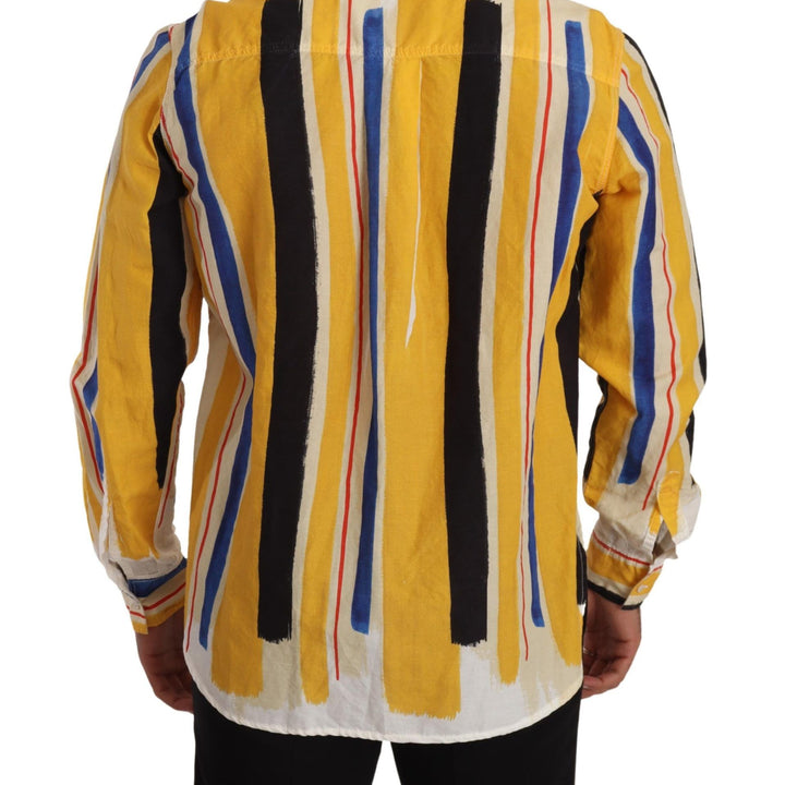 Dolce & Gabbana Yellow Striped Henley Linen Cotton Shirt