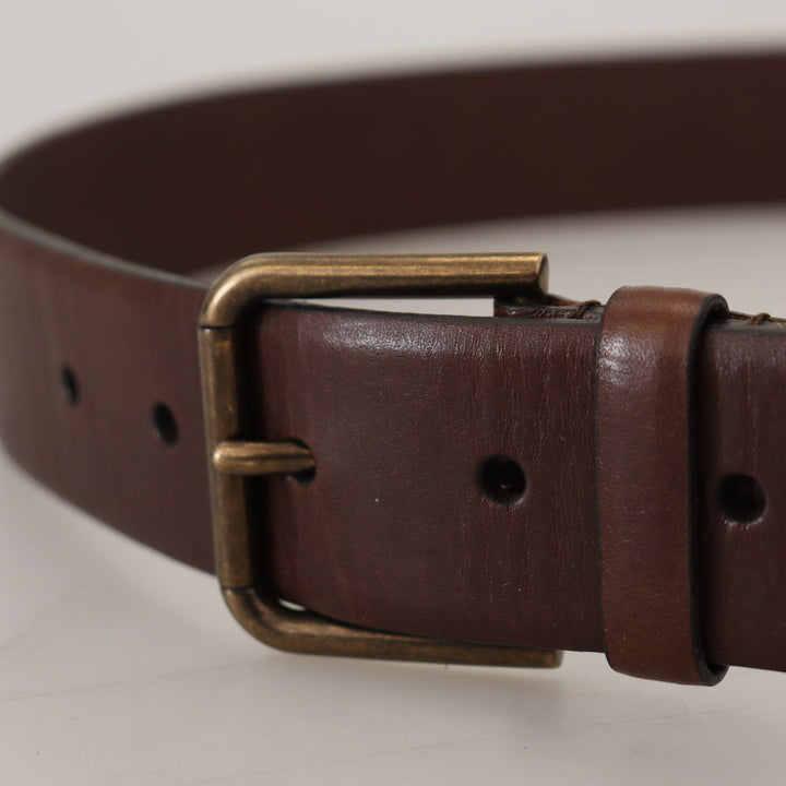 Dolce & Gabbana Brown Leather Gold Metal Buckle Carabiner Belt