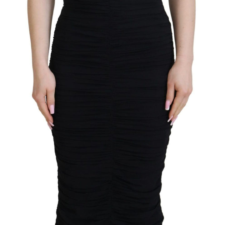 Dolce & Gabbana Black Sheath Midi Bodycon Lace Silk Dress