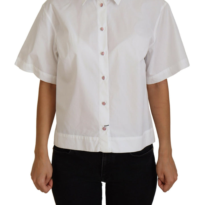 Dolce & Gabbana White Cotton Button Front Short Sleeve Top