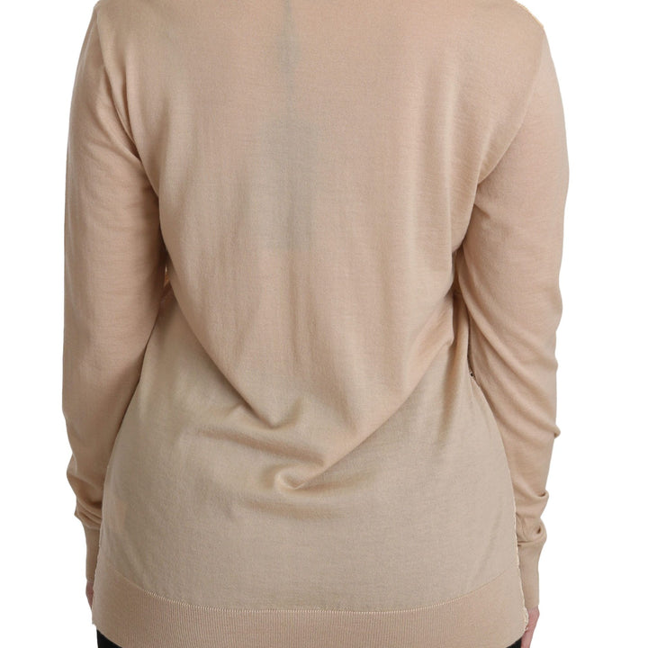 Dolce & Gabbana Beige Lace Long Sleeve Top Cashmere Blouse