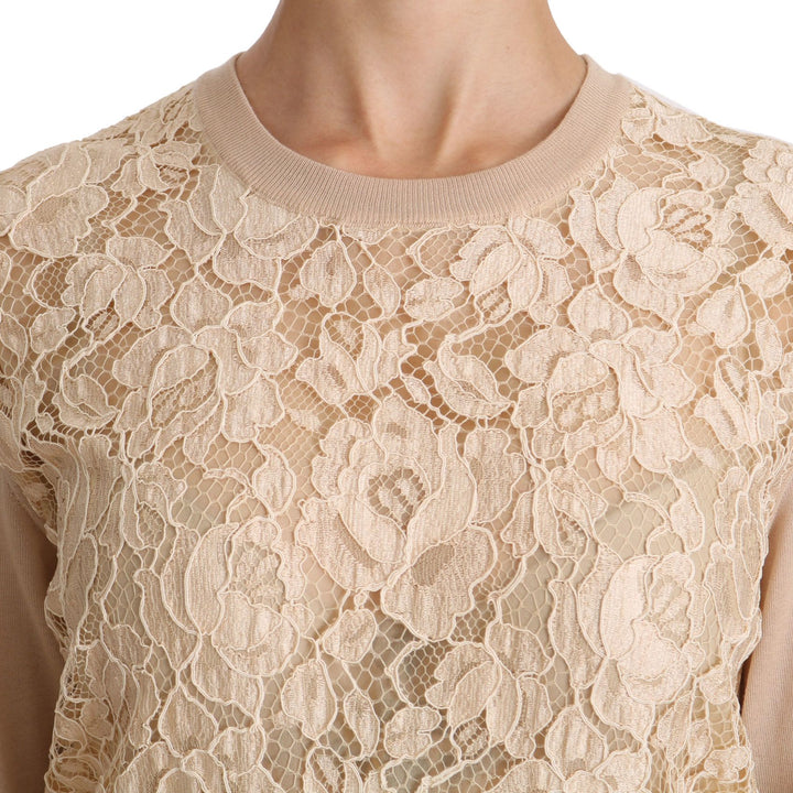 Dolce & Gabbana Beige Lace Long Sleeve Top Cashmere Blouse