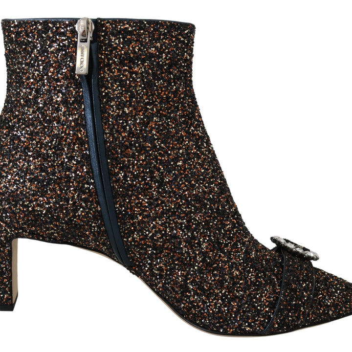 Jimmy Choo Mix Fabric Glitter Leather Hanover 65 Boots Shoes