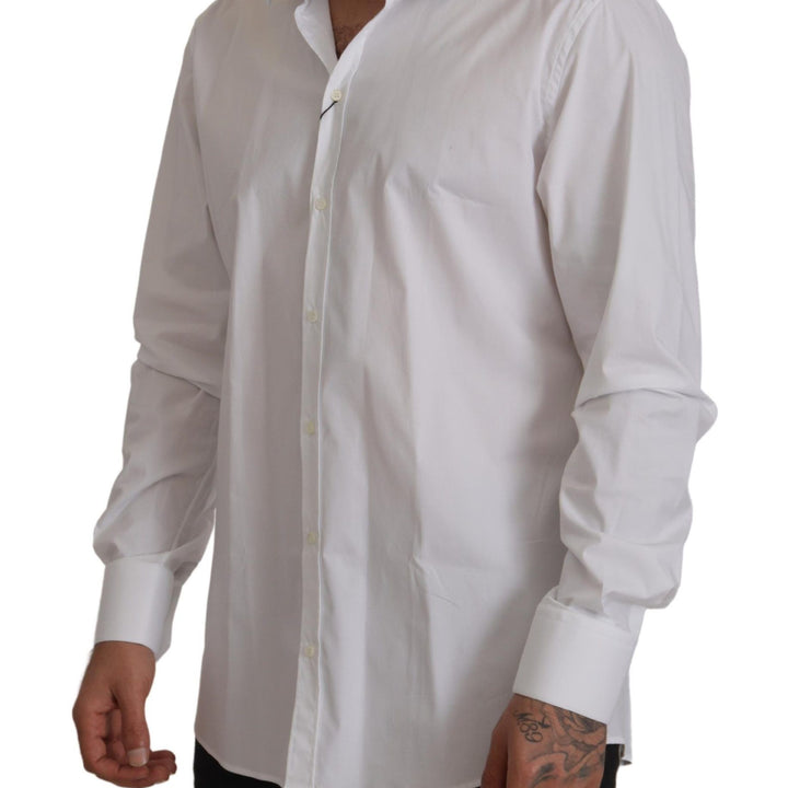 Dolce & Gabbana White Cotton Stretch Slim Fit GOLD Shirt