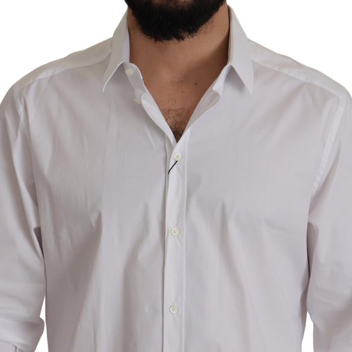 Dolce & Gabbana White Cotton Stretch Slim Fit GOLD Shirt