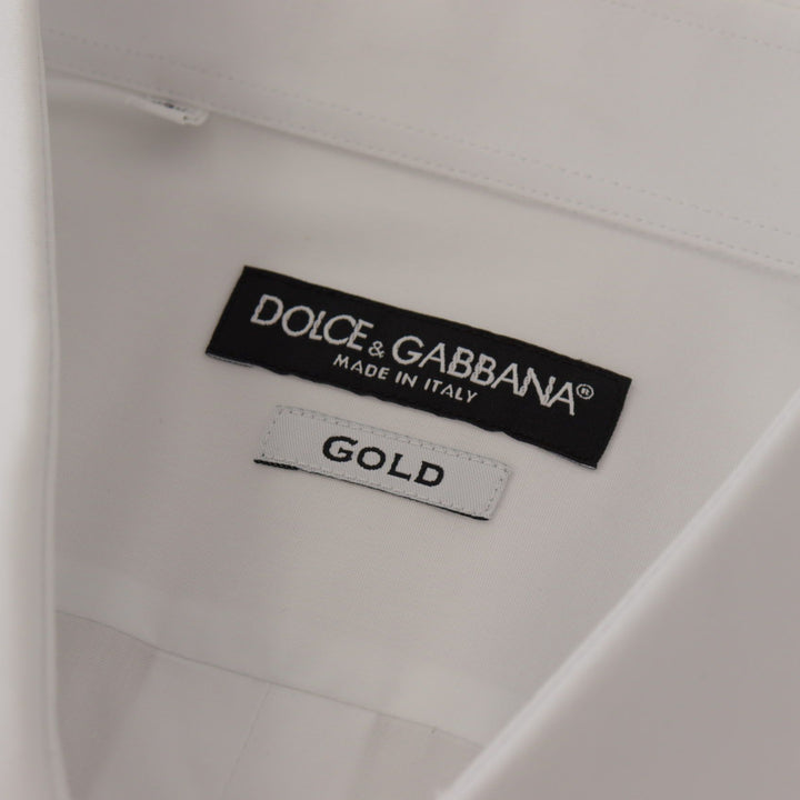 Dolce & Gabbana White Cotton Stretch Slim Fit GOLD Shirt