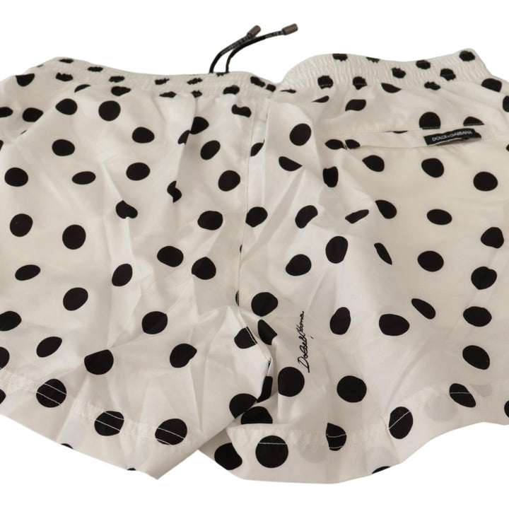 Dolce & Gabbana White Polka Dots Beachwear Shorts Swimwear