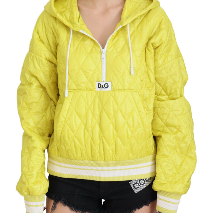 Dolce & Gabbana Yellow Nylon Quilted Hooded Pullover Jacket