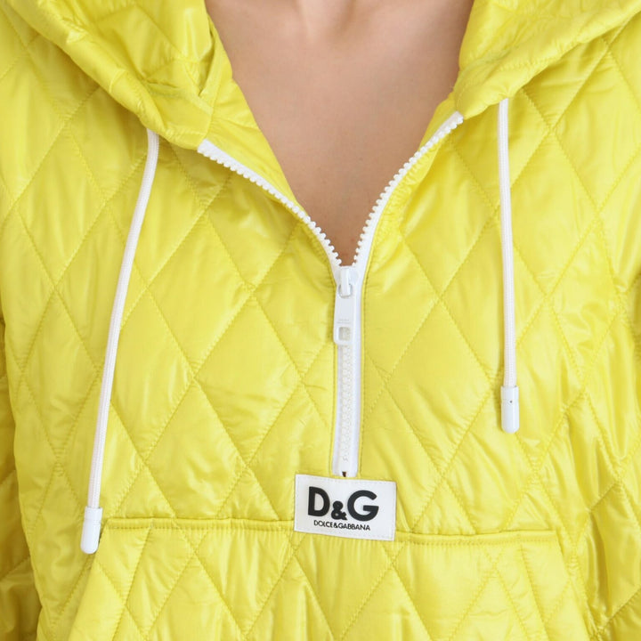 Dolce & Gabbana Yellow Nylon Quilted Hooded Pullover Jacket