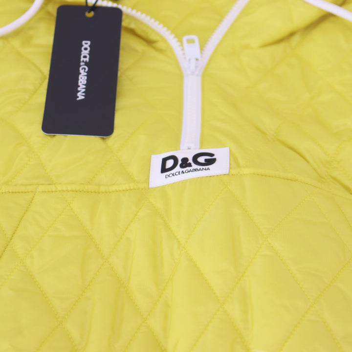 Dolce & Gabbana Yellow Nylon Quilted Hooded Pullover Jacket