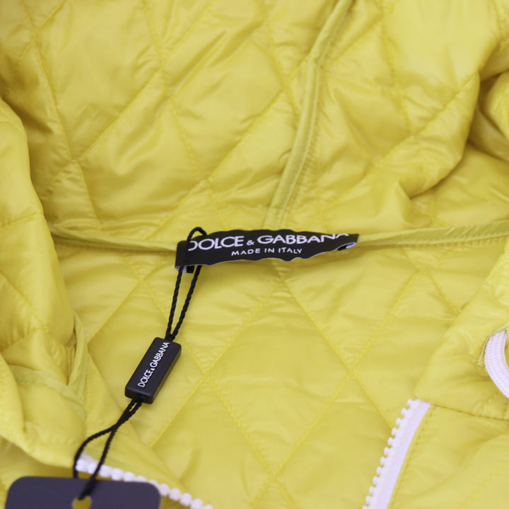Dolce & Gabbana Yellow Nylon Quilted Hooded Pullover Jacket